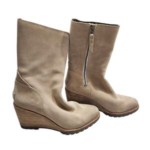 Sorel Women's Wedge Boots Suede Leather Side Zip Casual Ankle‎ Booties 8.5
